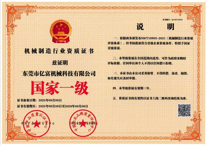 National First-class Machinery Industry Qualification