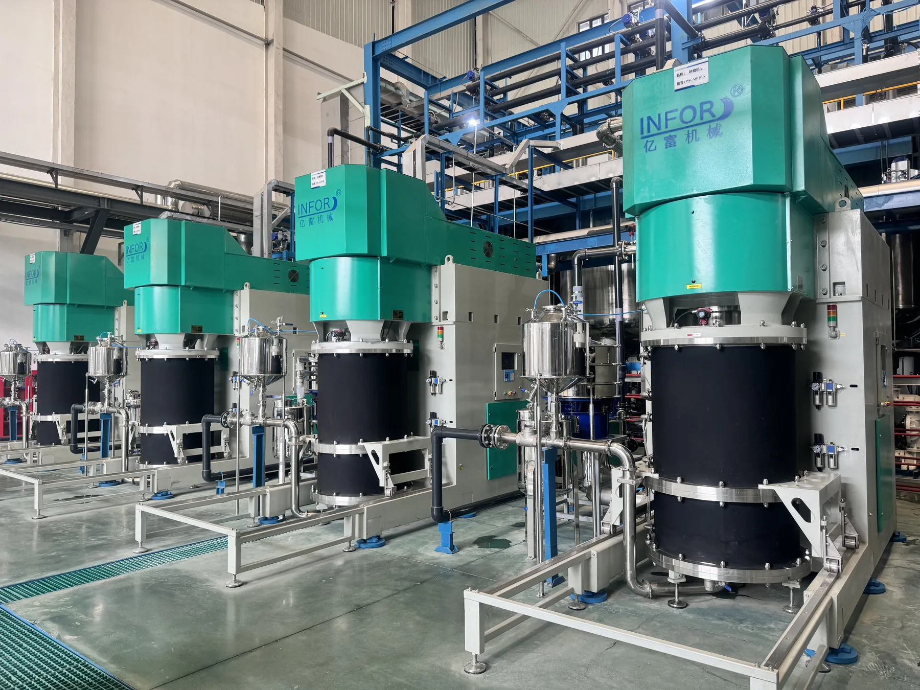 INFOR vertical sand mills installed on a 20,000 t/y LFP production line